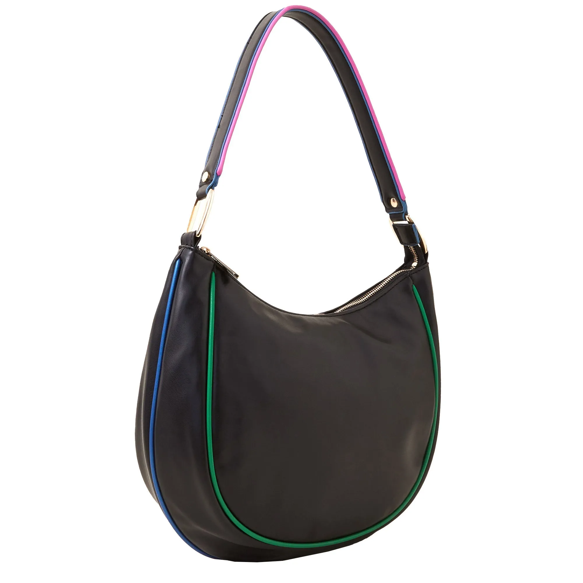 Accessorize London Women's Black Piped Shoulder Bag