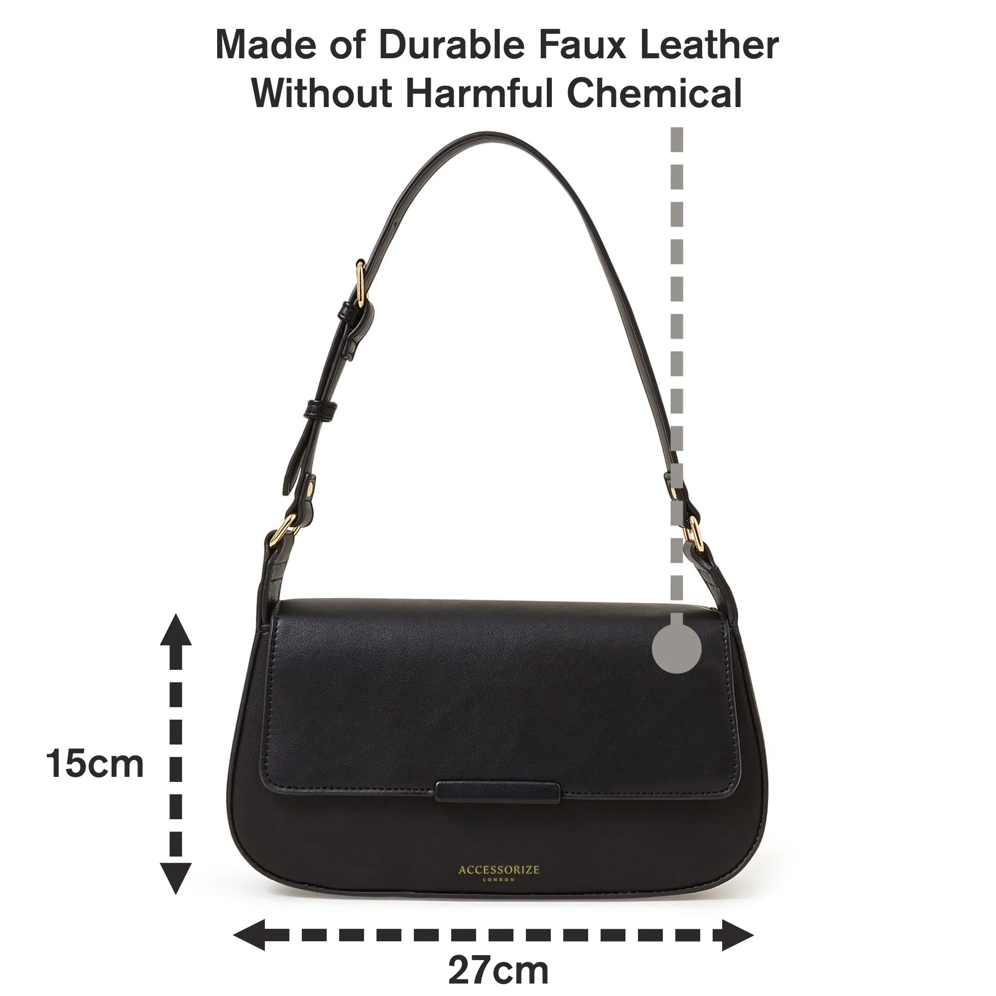 Accessorize London Women's Faux Leather Black Buckle Strap Bar Shoulder Bag