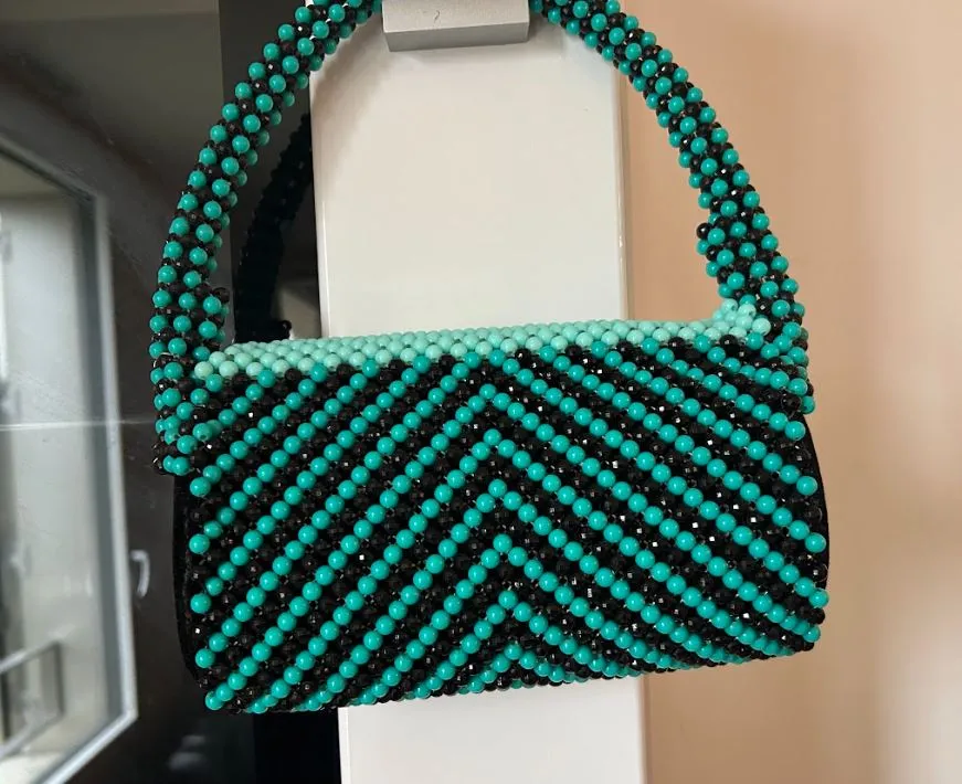 Amani Handmade Beaded Handbag - Green/Black