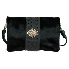 American West Grab-and-Go Black Hair-On Leather Foldover Crossbody Bag