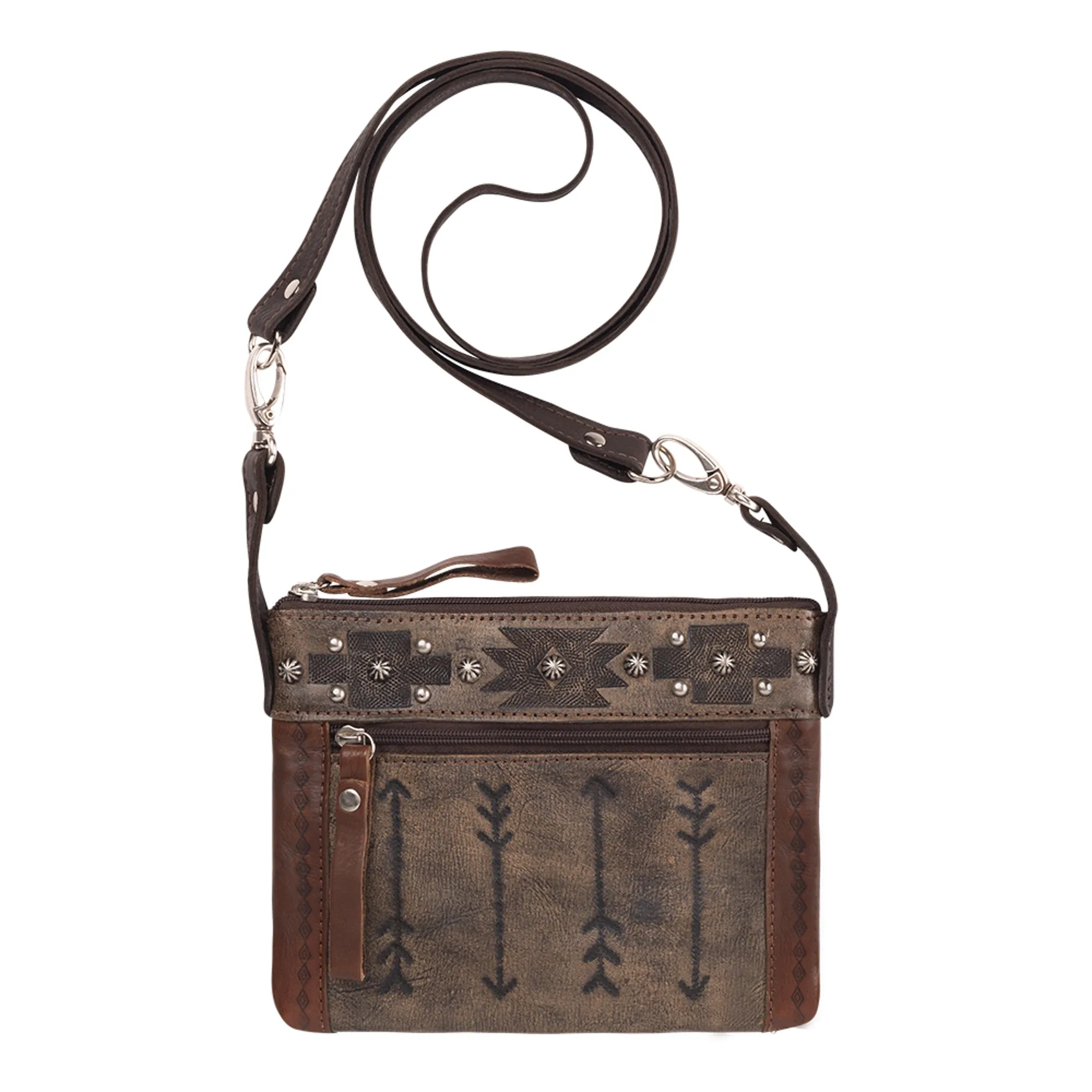 American West Trail Rider Light Brown Leather Hip Crossbody Bag