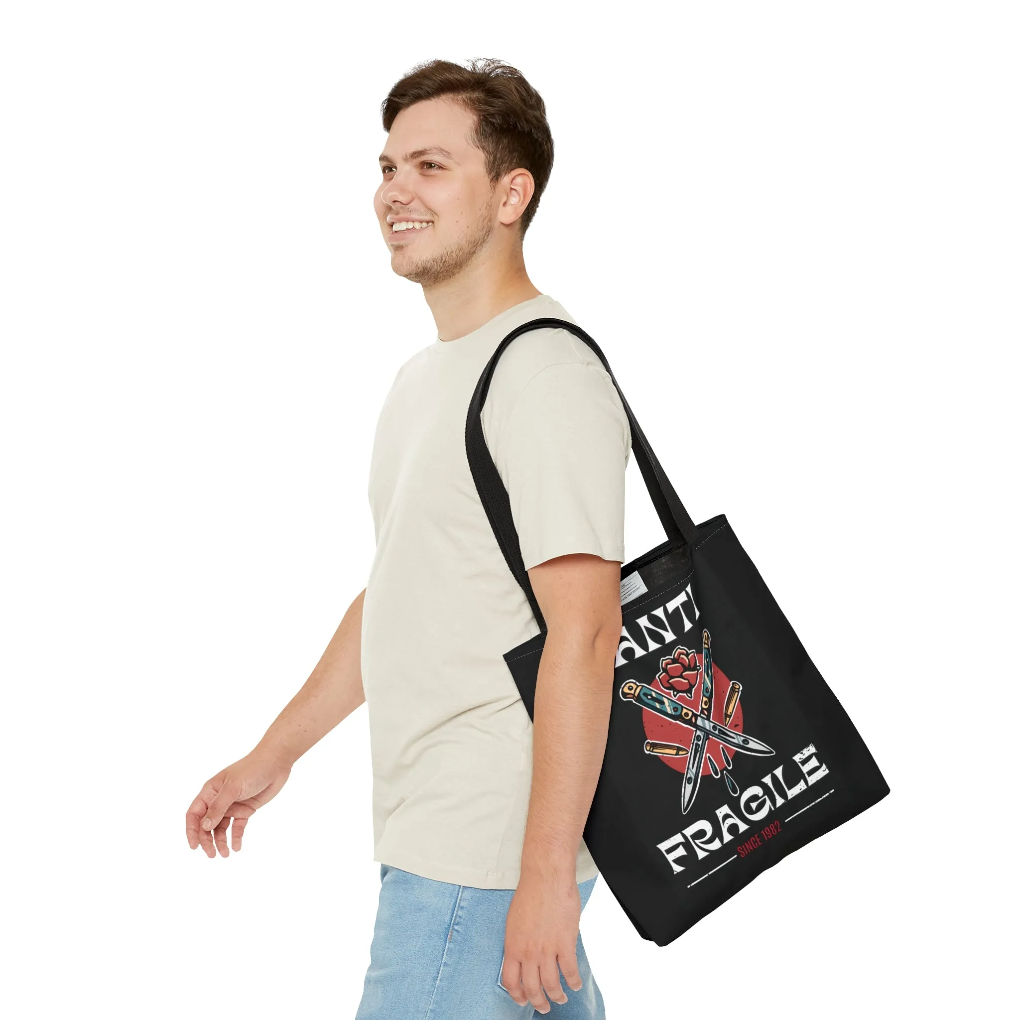 Anti Fragile Tattoo Tote Bag in Black / Vintage American Old School Traditional Tattoo Flash  / Punk Rock Beach Shopping