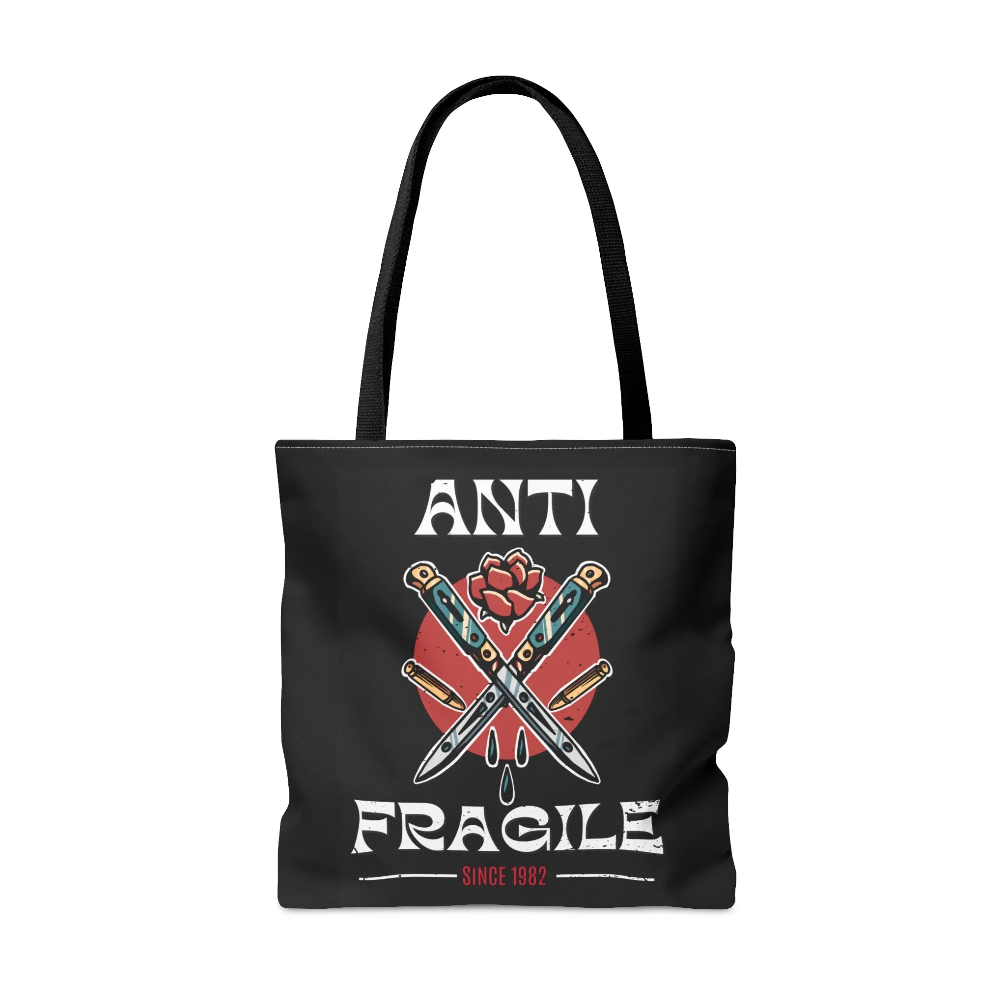 Anti Fragile Tattoo Tote Bag in Black / Vintage American Old School Traditional Tattoo Flash  / Punk Rock Beach Shopping