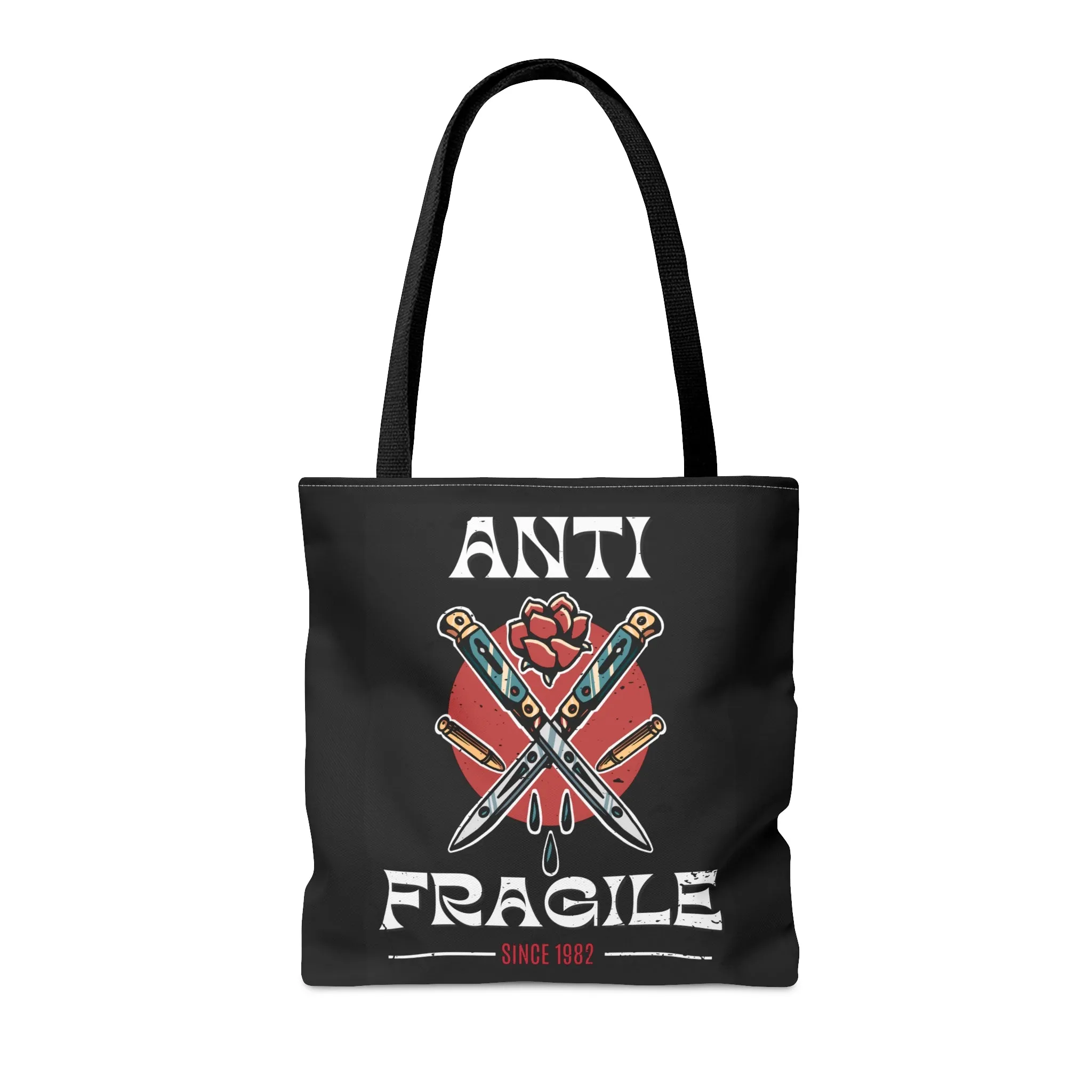 Anti Fragile Tattoo Tote Bag in Black / Vintage American Old School Traditional Tattoo Flash  / Punk Rock Beach Shopping