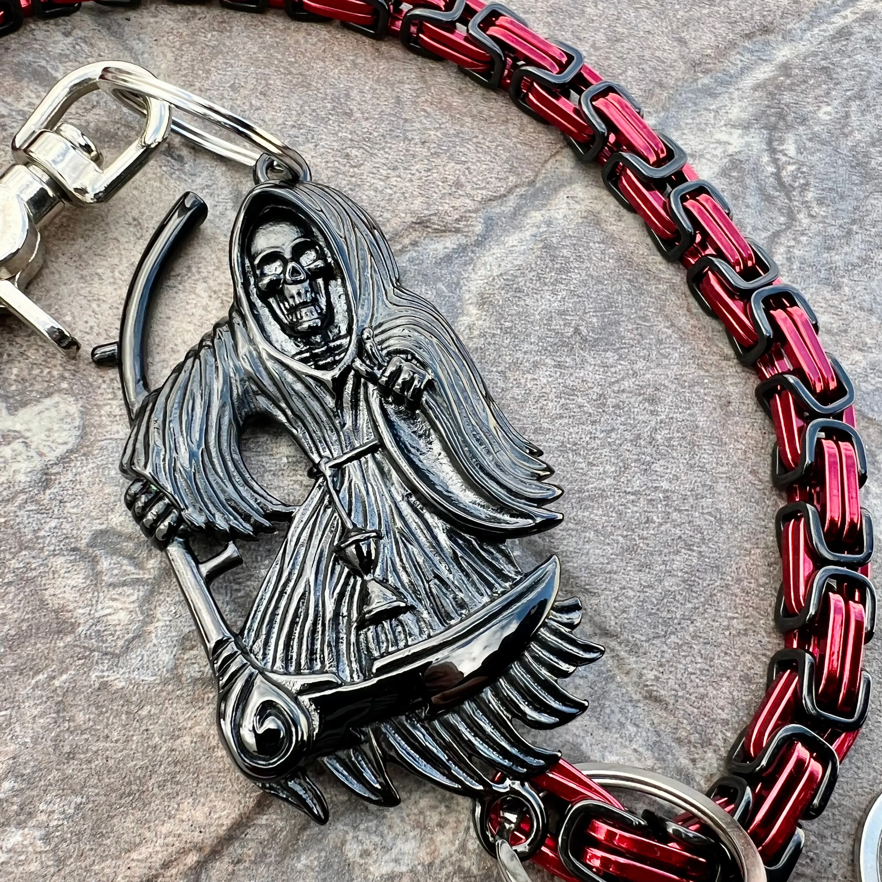 Black Grim Reaper Wallet Chain - Black & Red Daytona Heritage - WC15H