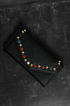 Black Multicolour Studs Vegan Leather Purse