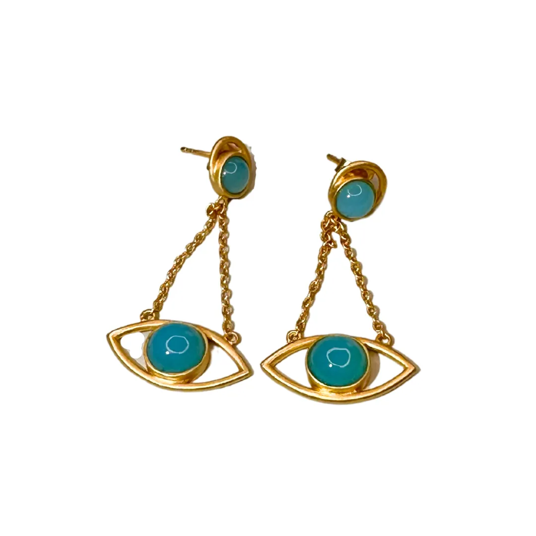 Blue chalcedony Protective Eye Earrings