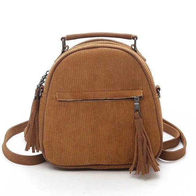 Bohemian Corduroy Small Tassel 20 Litre Backpack