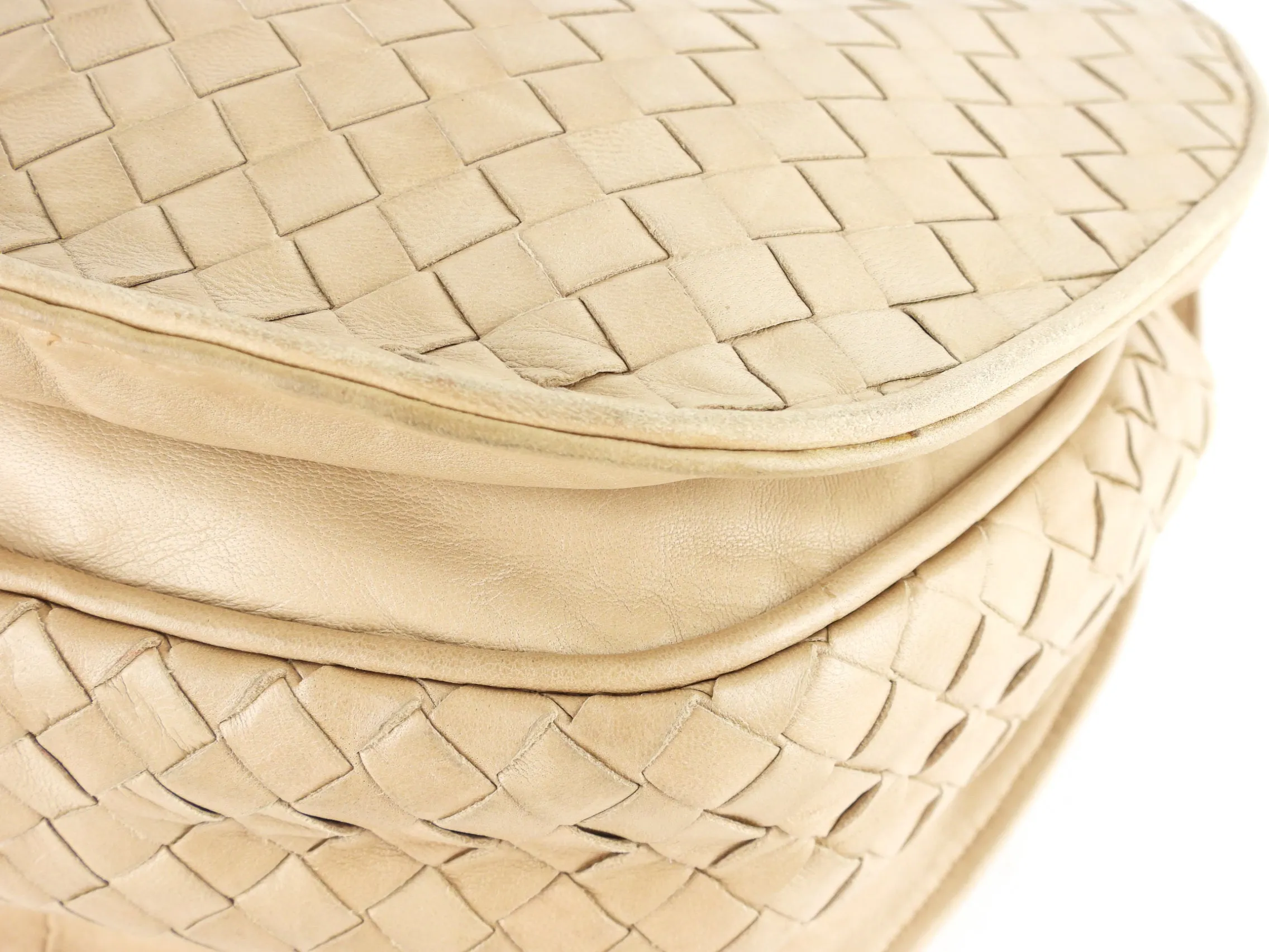 Bottega Veneta Vintage Beige Intrecciato Leather Shoulder Bag