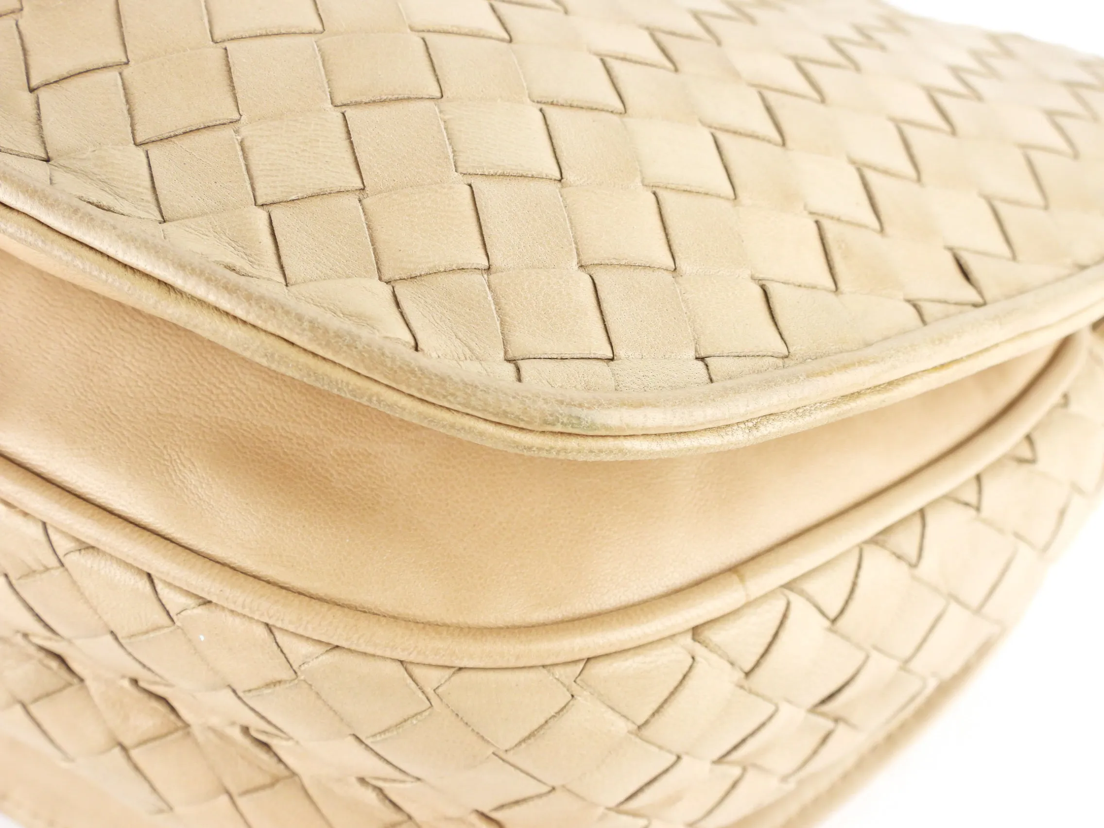 Bottega Veneta Vintage Beige Intrecciato Leather Shoulder Bag