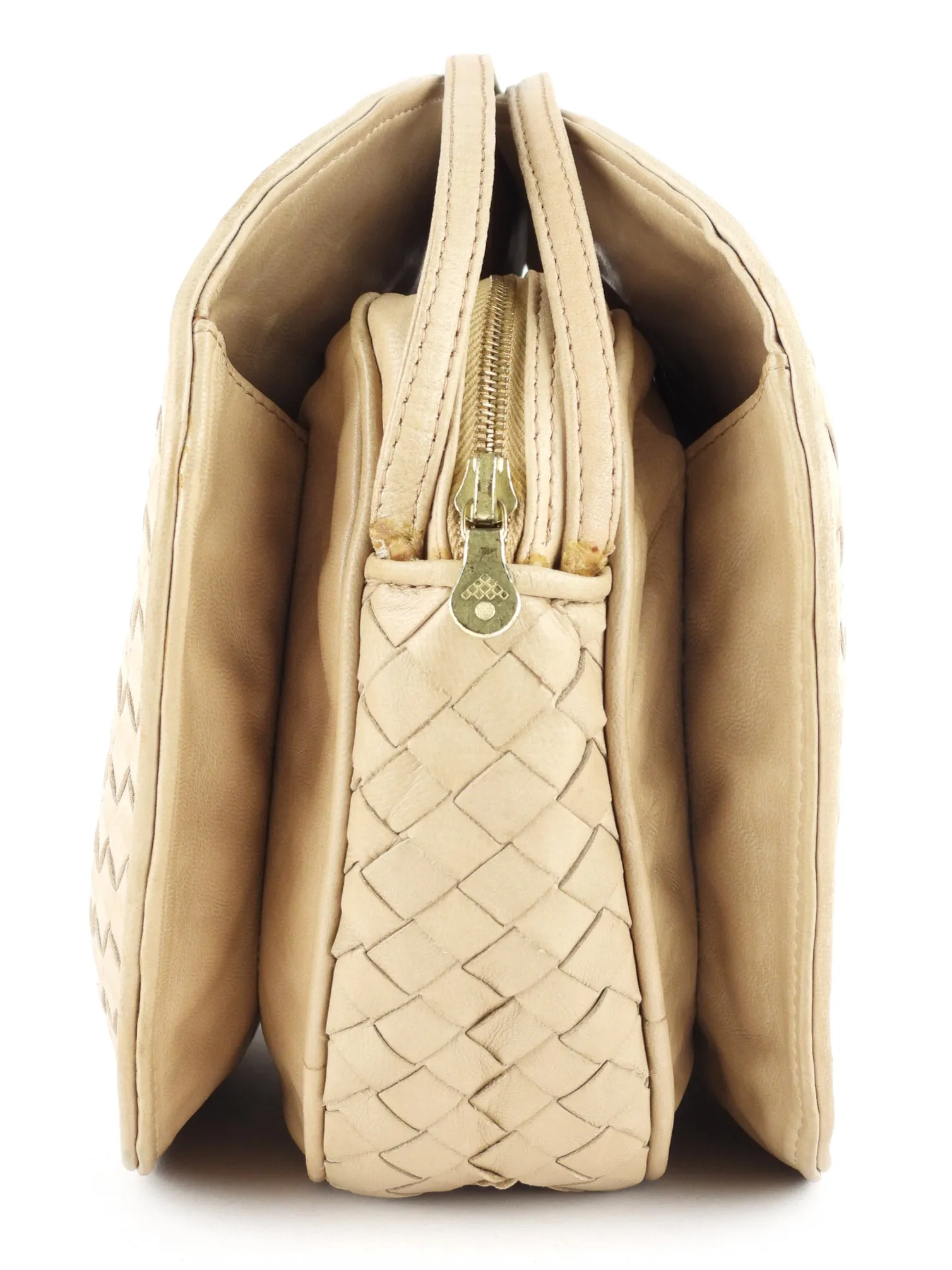 Bottega Veneta Vintage Beige Intrecciato Leather Shoulder Bag