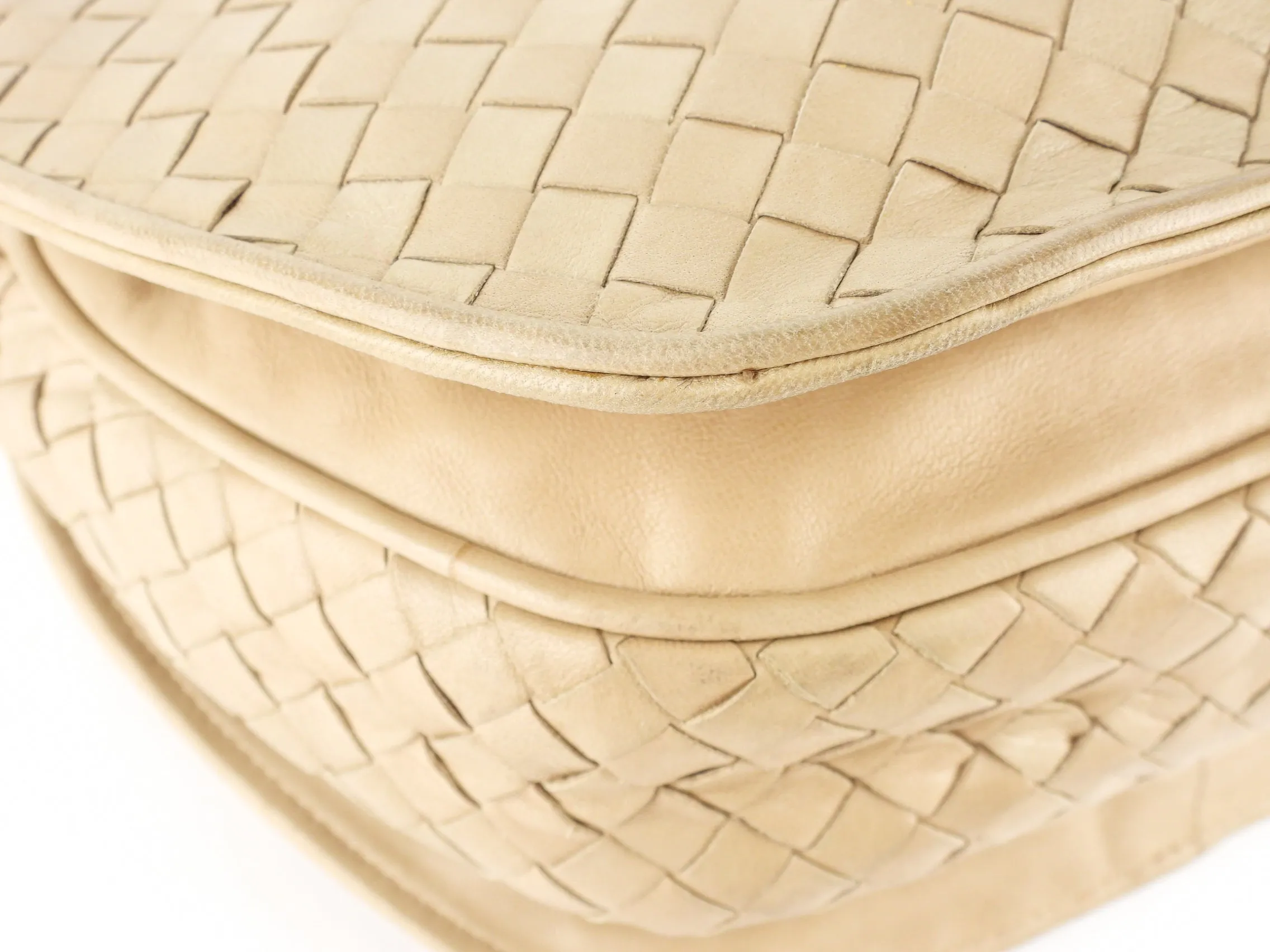 Bottega Veneta Vintage Beige Intrecciato Leather Shoulder Bag