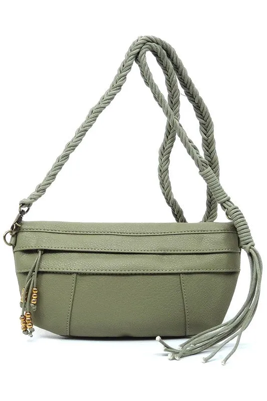 Braided Tassel Strap Crossbody Bag