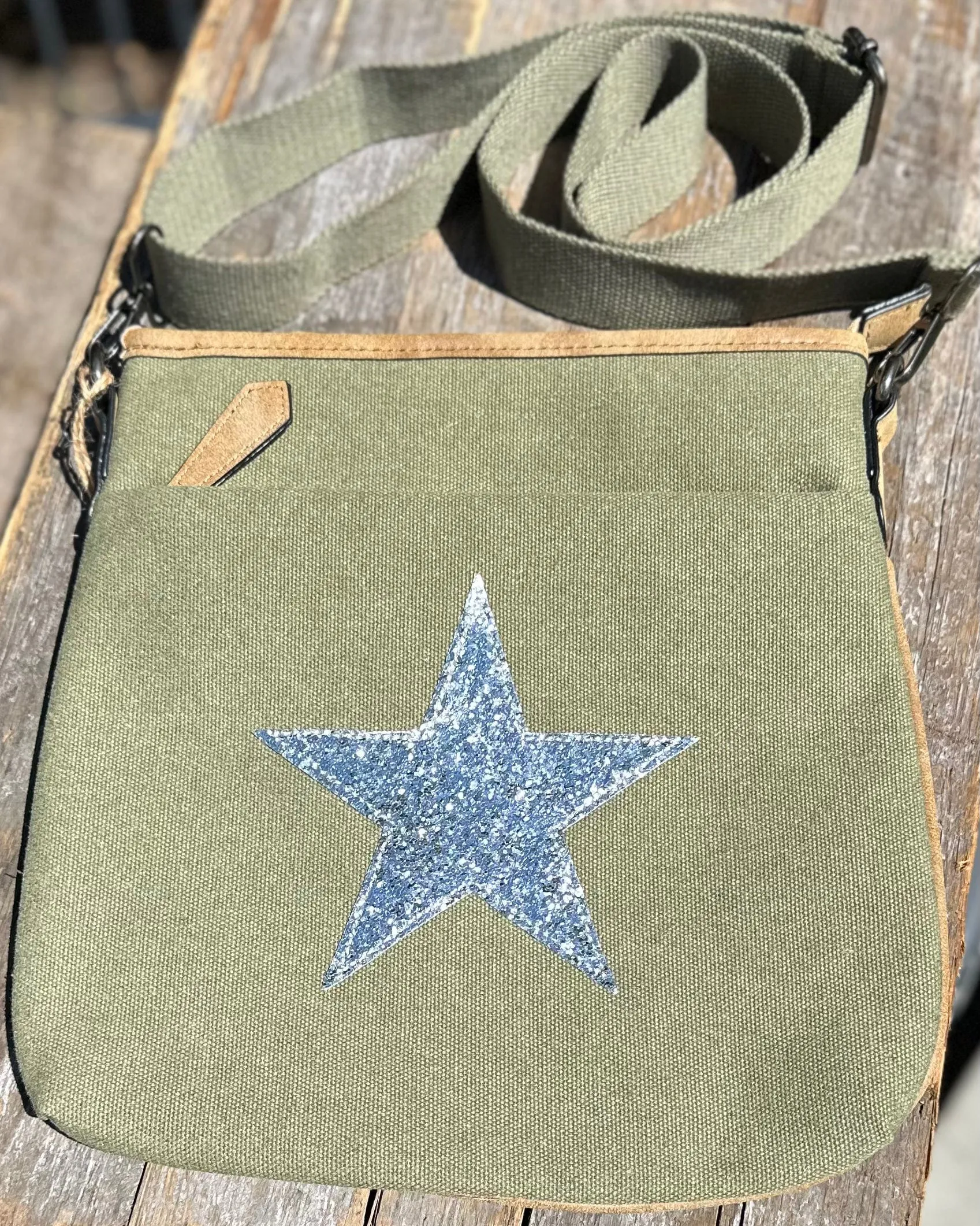 Canvas Star Messenger Bag - Khaki