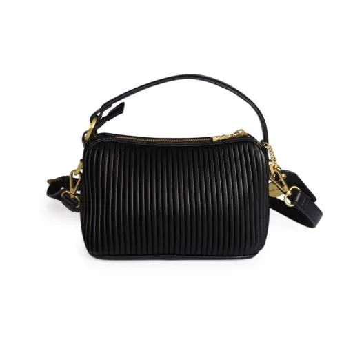 Ella Crossbody Recycled Vegan Bag in Black Pleated