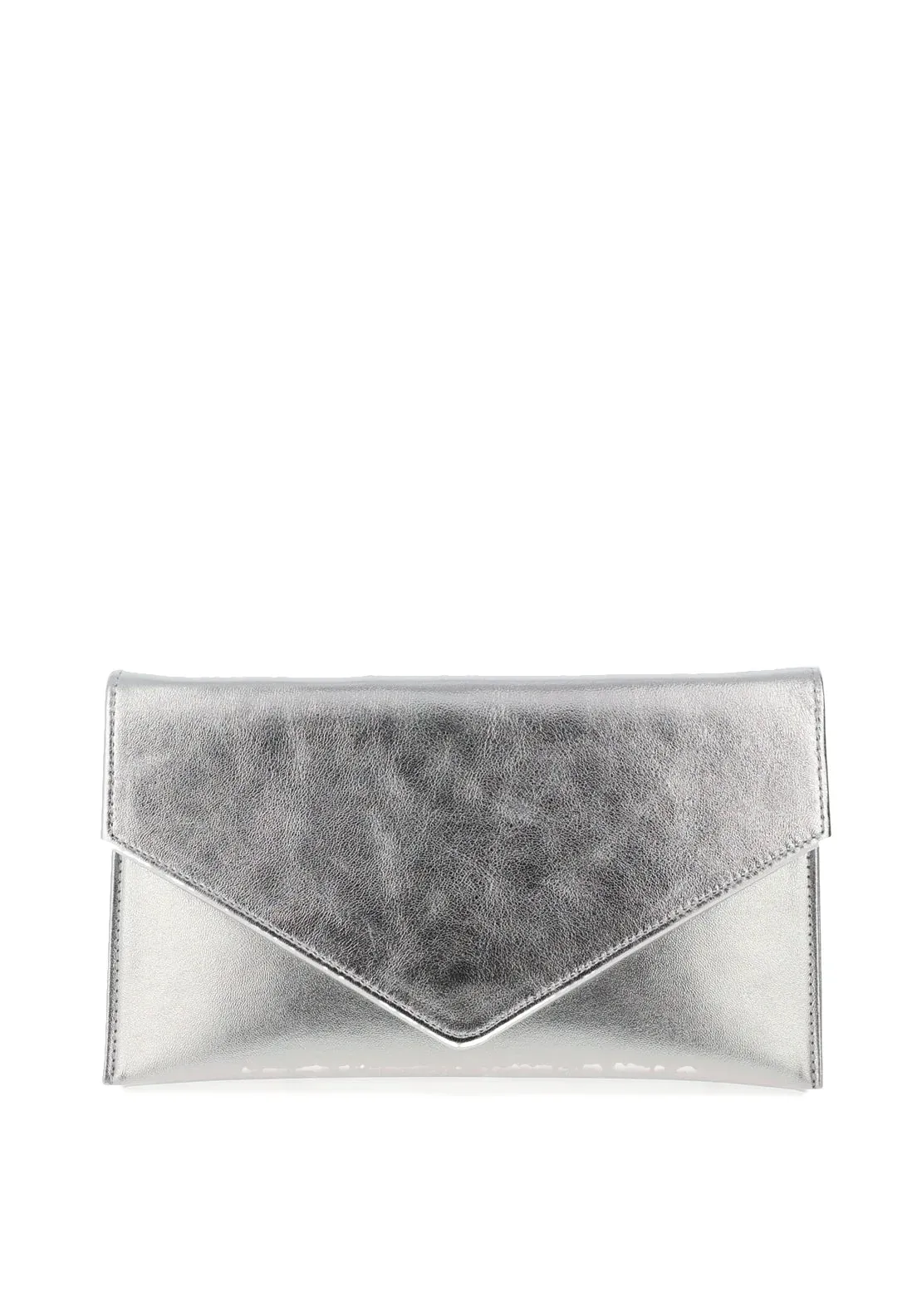 EMIS Leather Metallic Envelope Clutch Bag Silver