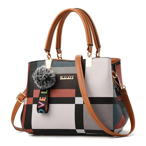 Fashion Casual Plaid Leather Tote Bag, Shoulder Bag, Crossbody Bag and Handbag