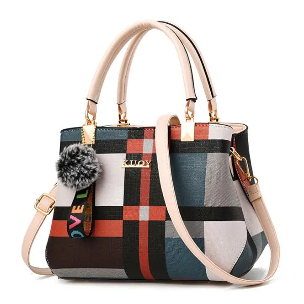 Fashion Casual Plaid Leather Tote Bag, Shoulder Bag, Crossbody Bag and Handbag