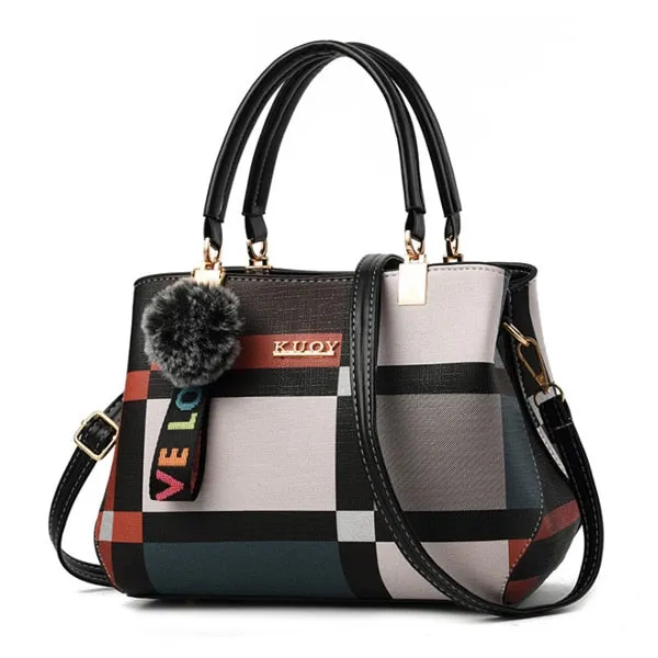 Fashion Casual Plaid Leather Tote Bag, Shoulder Bag, Crossbody Bag and Handbag