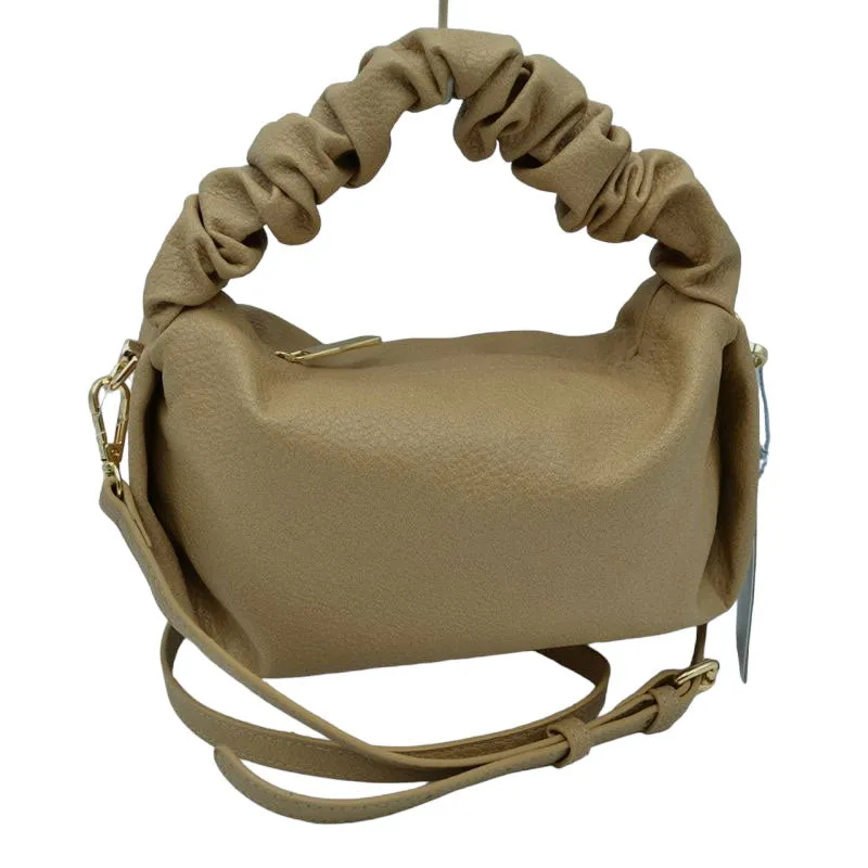 Faux Leather Ruched Top Handle Hobo Crossbody Bag