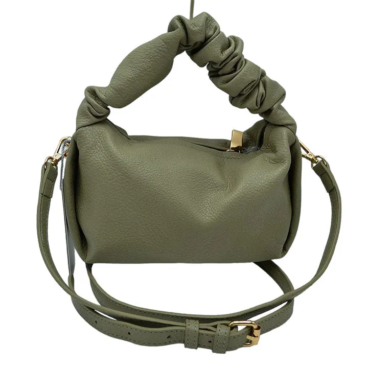 Faux Leather Ruched Top Handle Hobo Crossbody Bag