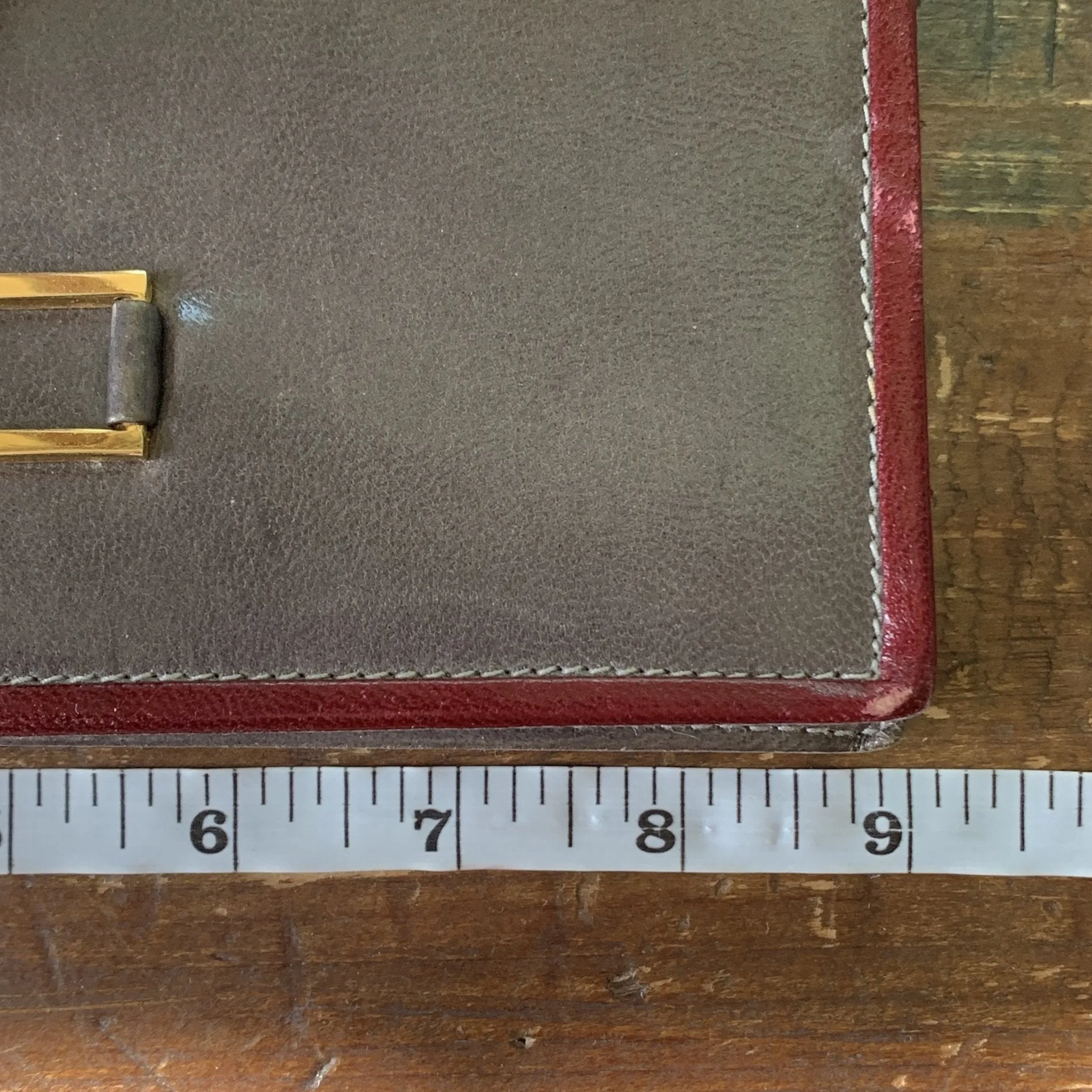 Gray Leather Clutch with Burgundy and Gold Accents. Perfect Fall Bag. Circa 1970s