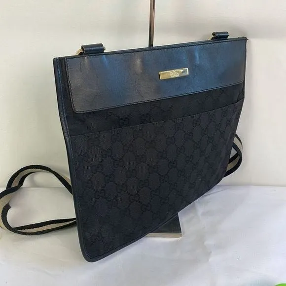 GucciBlackCanvas Logo With Leather Trim Cross Bag