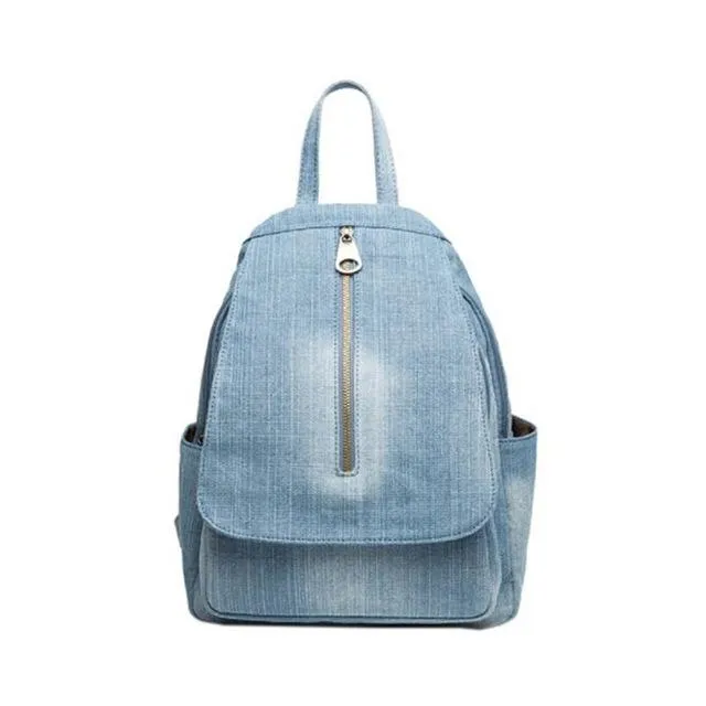 Handmade Blue Denim Canvas Casual 20 to 35 Litre Backpack