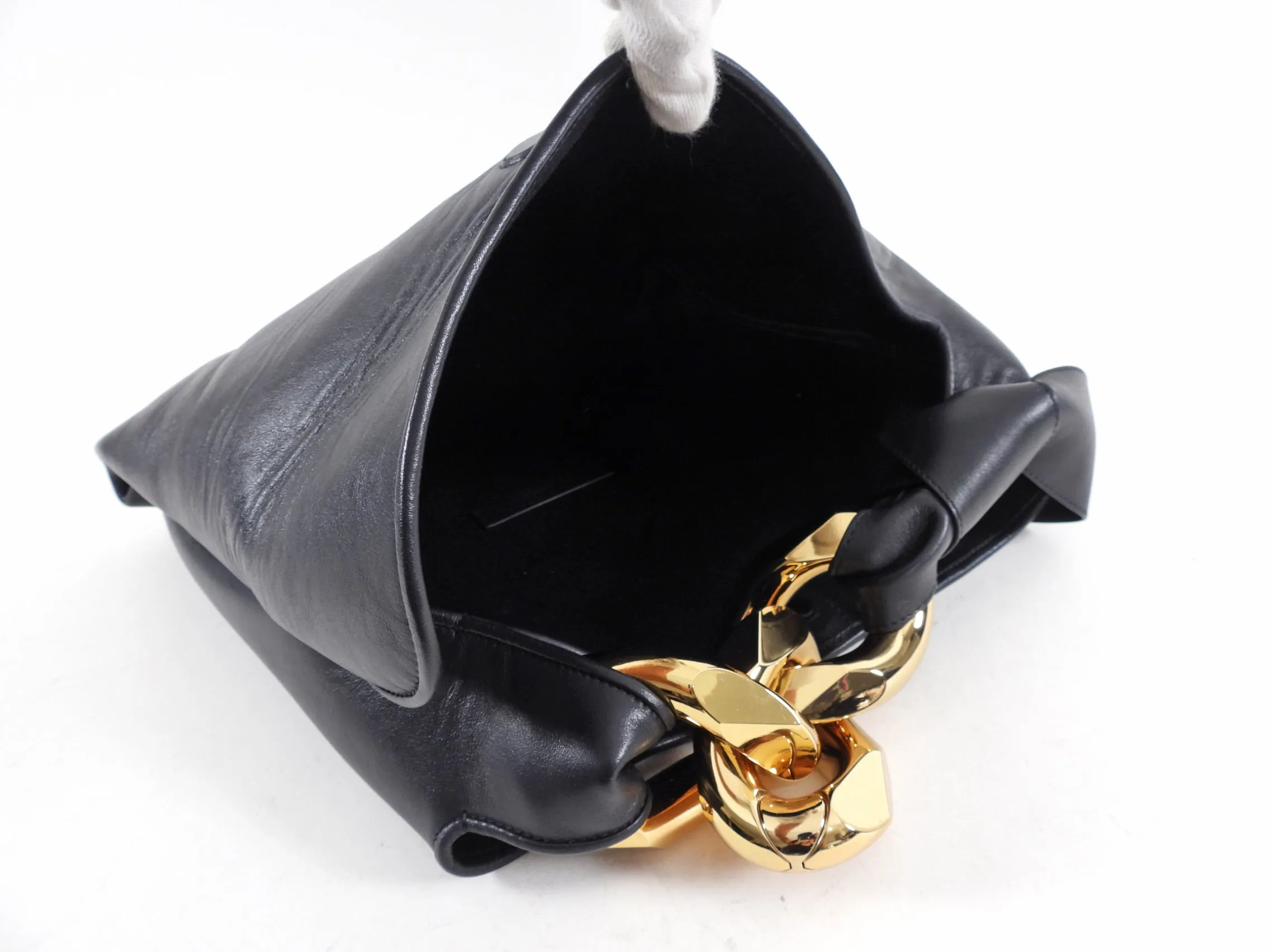 JW Anderson Small Black Leather Chain Hobo Bag