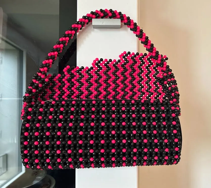 Kiyana Red and Black Beaded Handbag