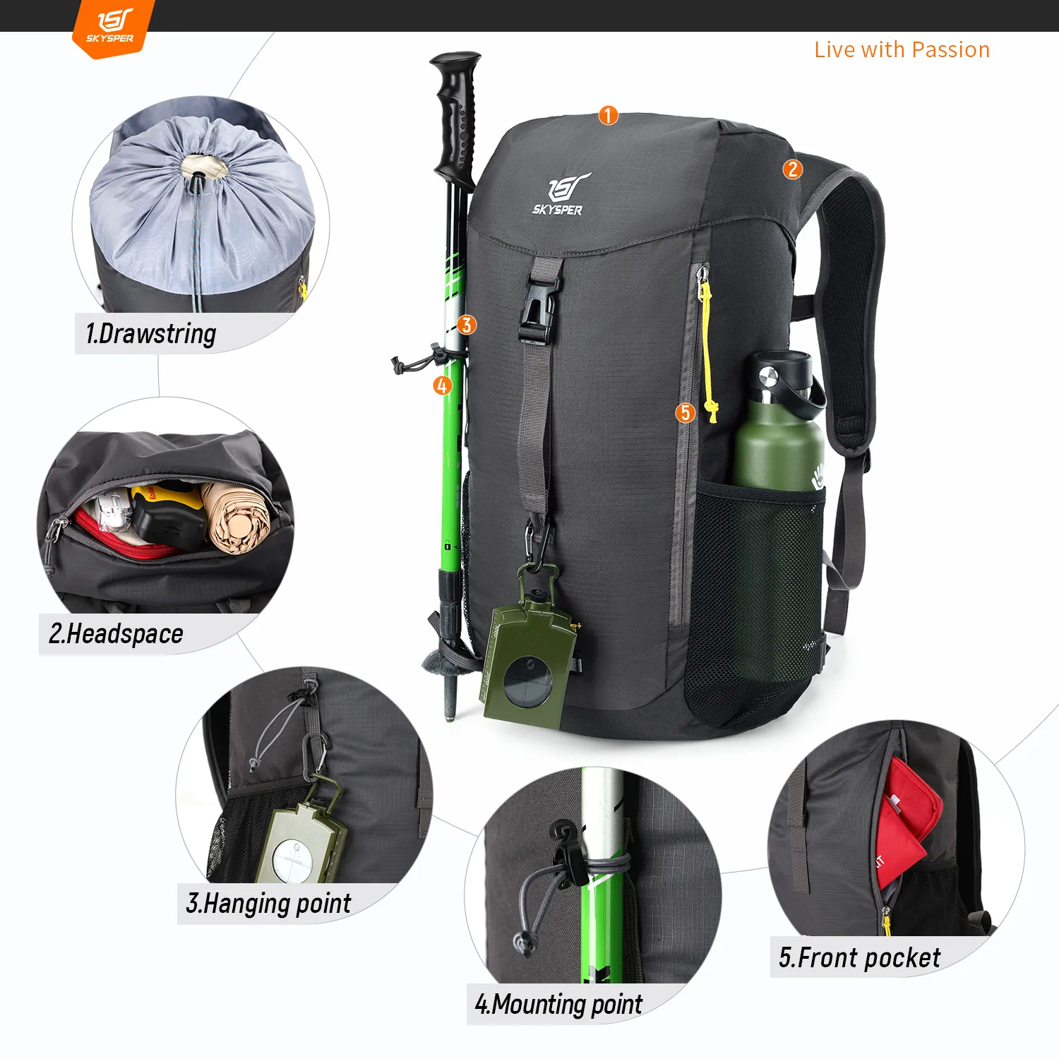 LANTC25II-SKYSPER 25L Hiking Daypack Backpack