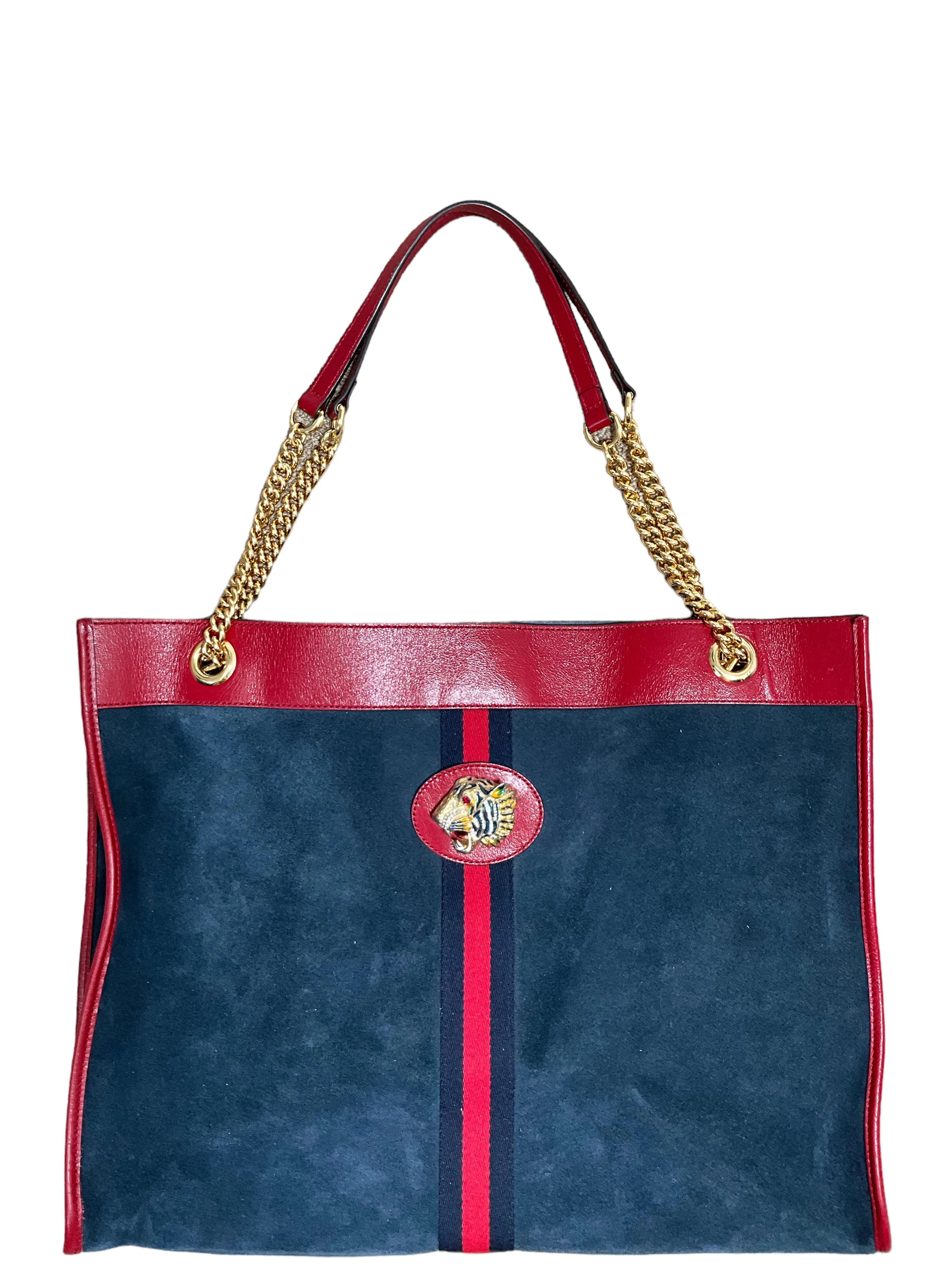 Large Gucci Rajah Tote in Blue Suede