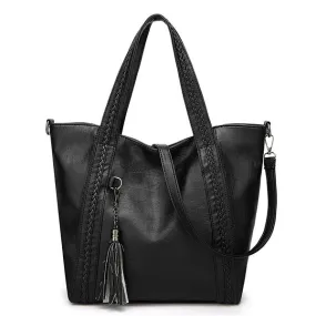 Large Tassel Plaited Leather Tote Bag, Shoulder Bag, Crossbody Bag and Handbag