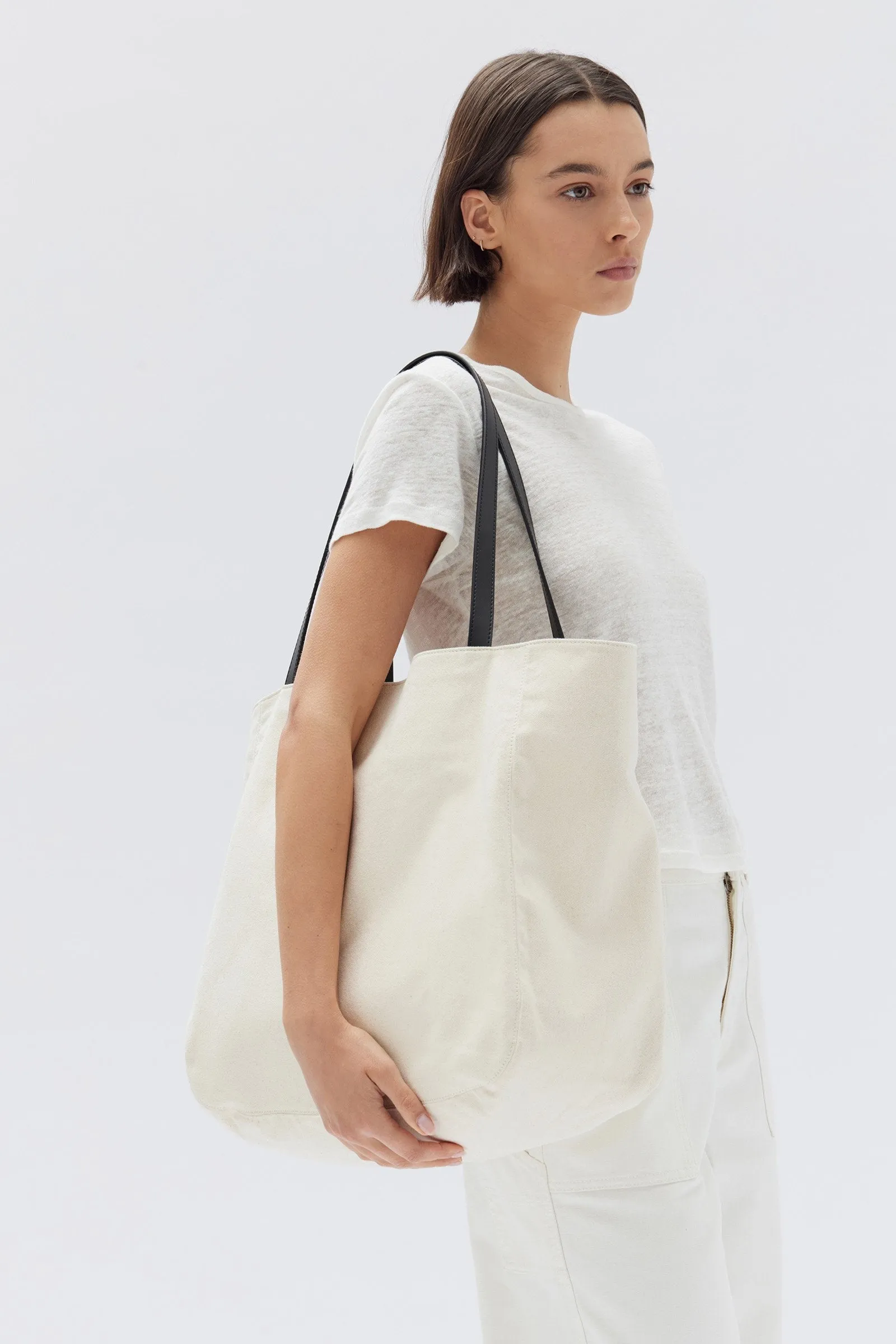 Leather Trim Canvas Tote