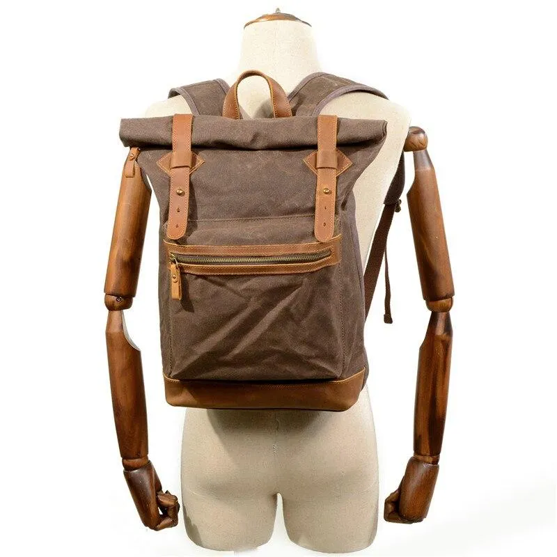 Luxury Canvas Leather Waterproof Backpack 20 Litre for Students