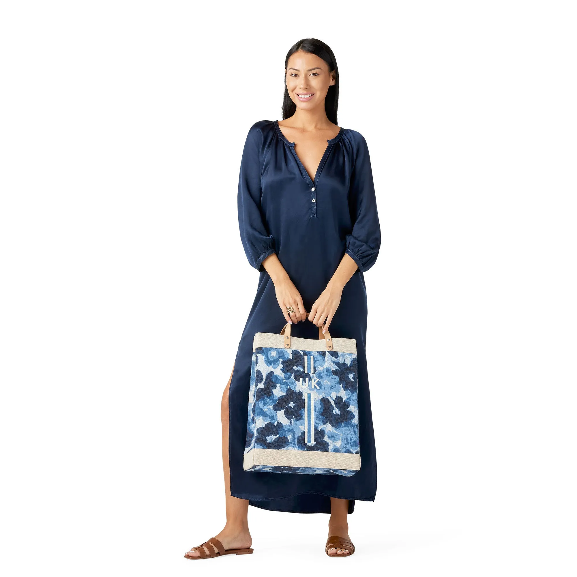 Market Bag in Indigo Bloom by Liesel Plambeck with Monogram