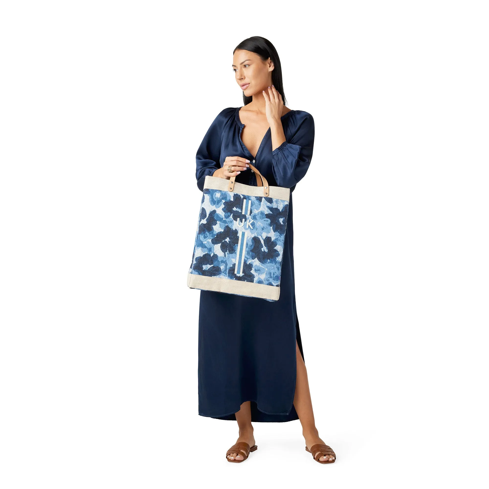 Market Bag in Indigo Bloom by Liesel Plambeck with Monogram