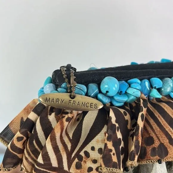 MaryFrances Animal Print Ruffle Bag with Turquoise Trim