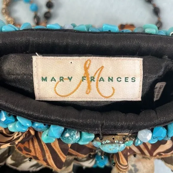 MaryFrances Animal Print Ruffle Bag with Turquoise Trim