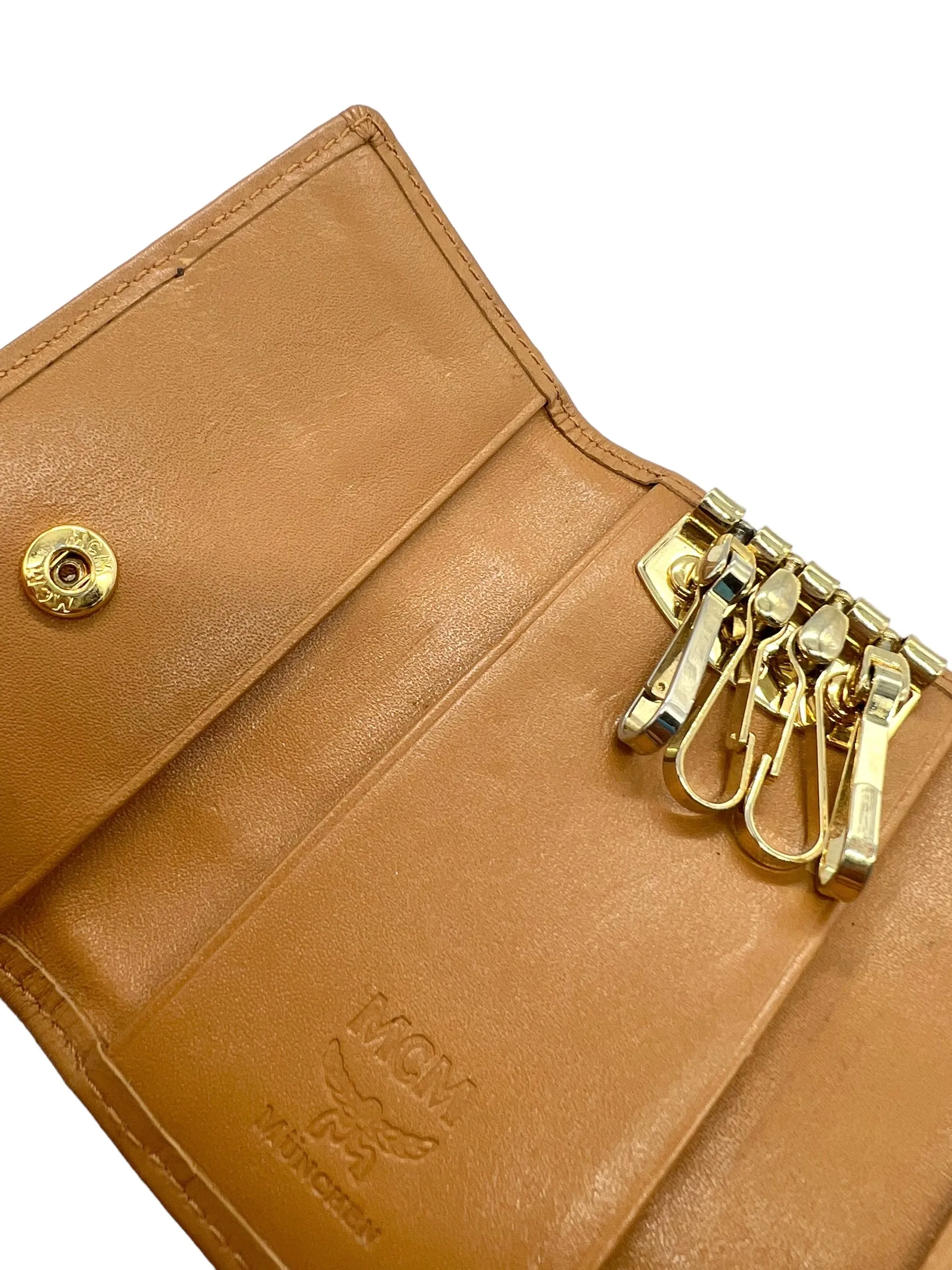 MCM Tan Visetos Key Holder Wallet