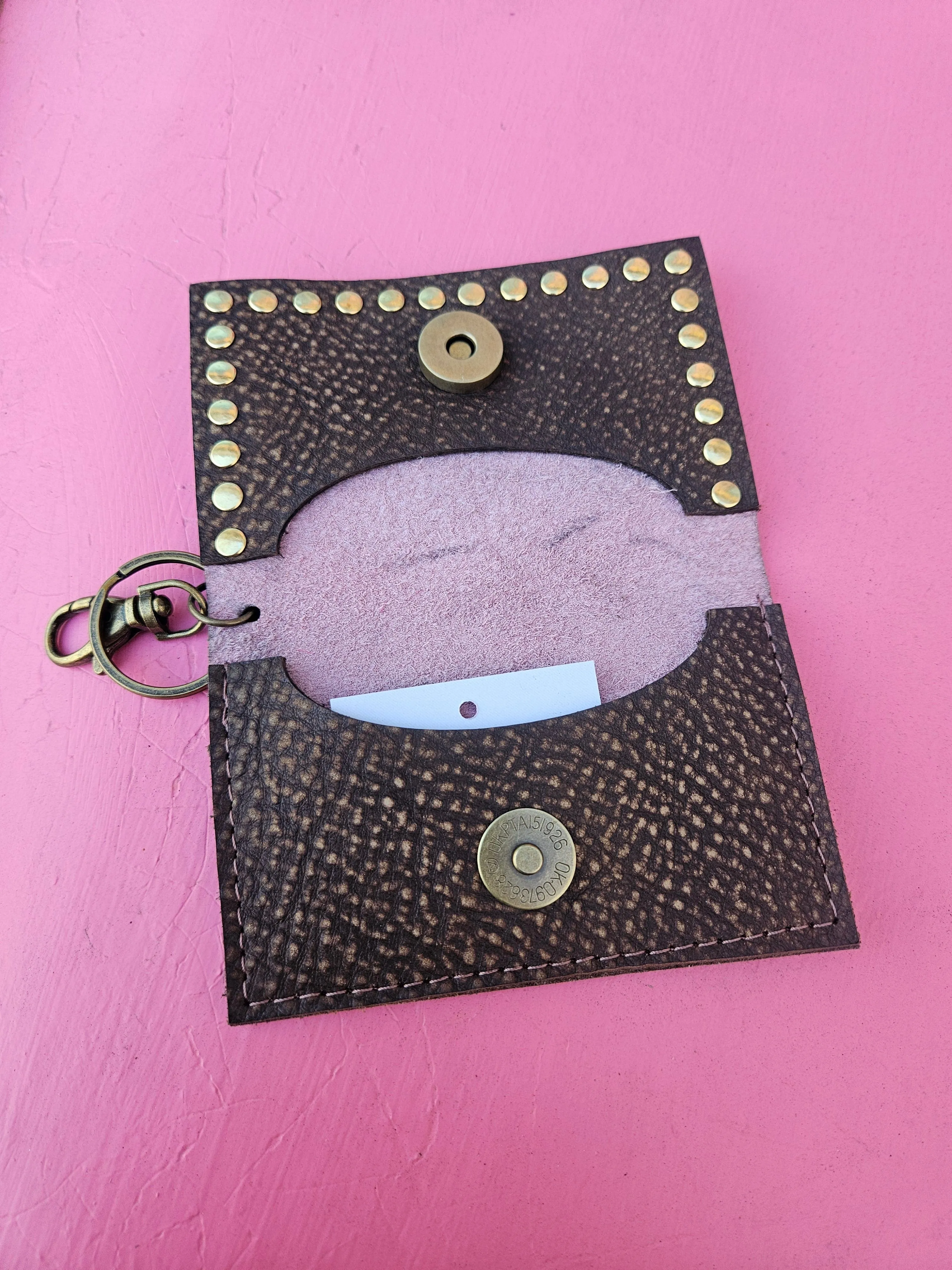 Metallic Genuine Leather Keychain Card Holders