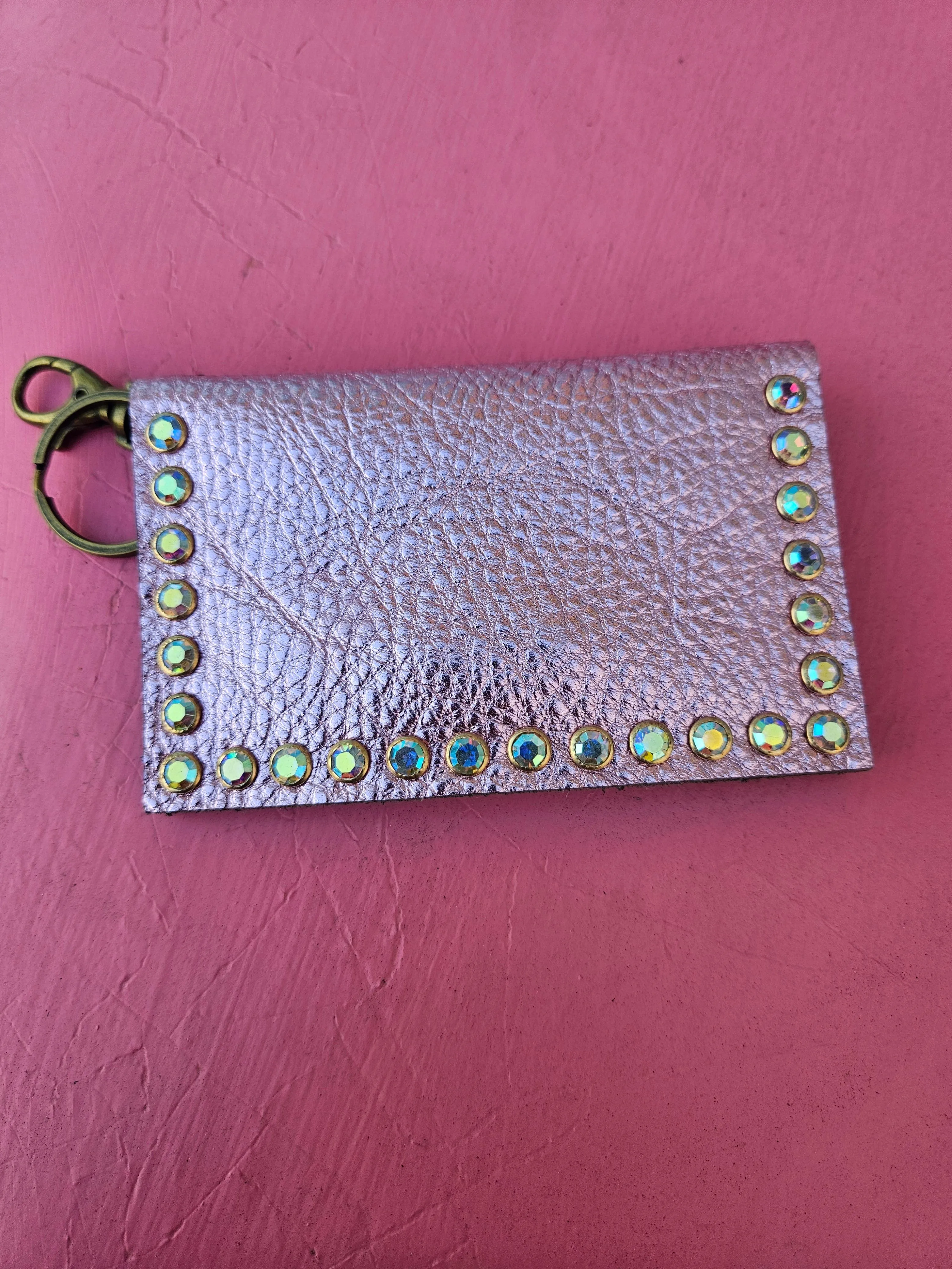 Metallic Genuine Leather Keychain Card Holders