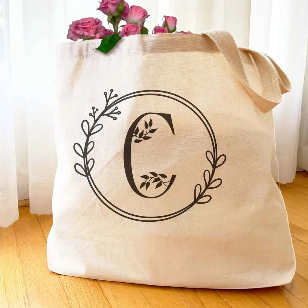 Monogrammed Tote Bag Personalized a Floral Theme Design