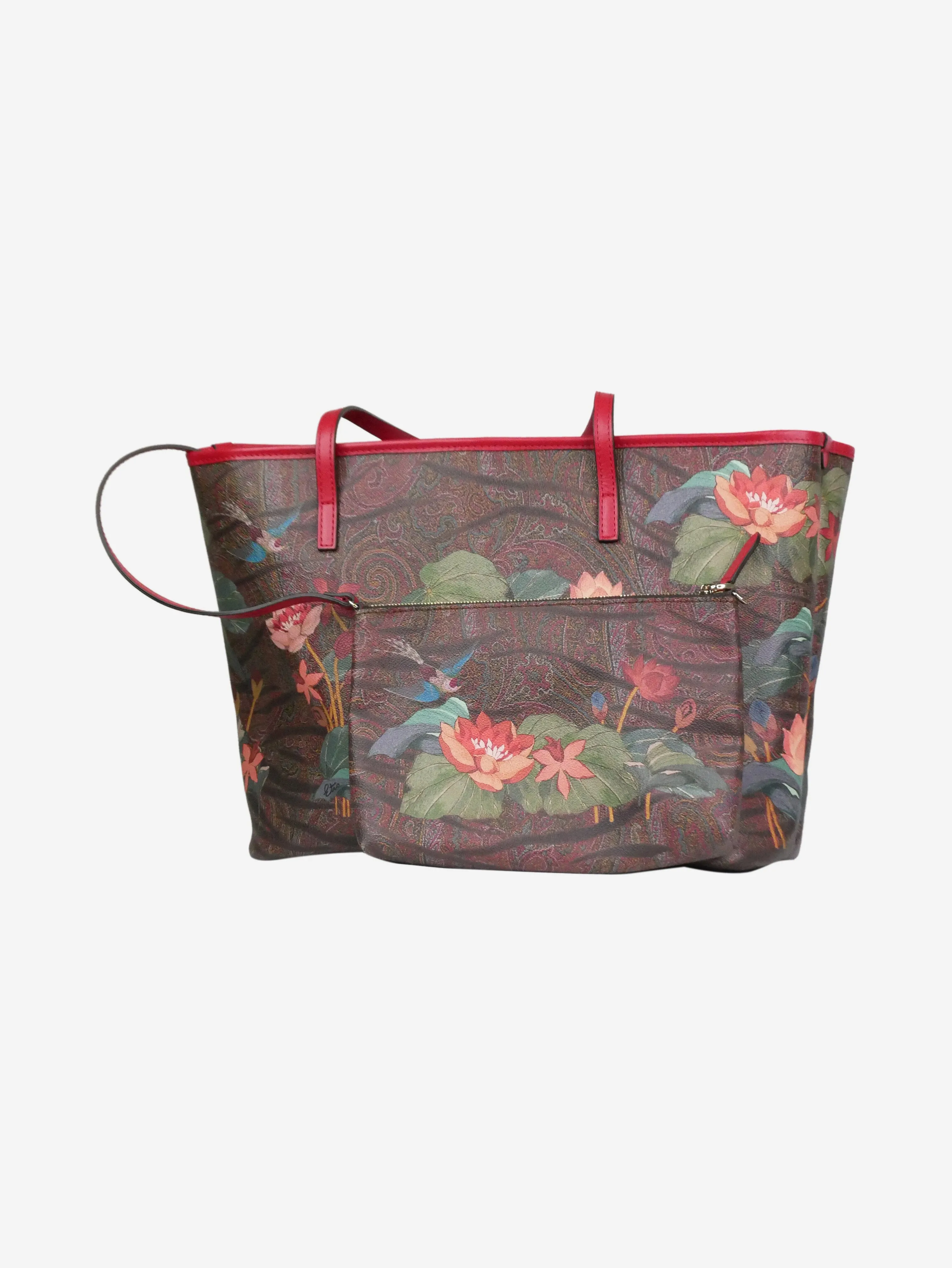 Multicolour tiger and water lily printed tote bag