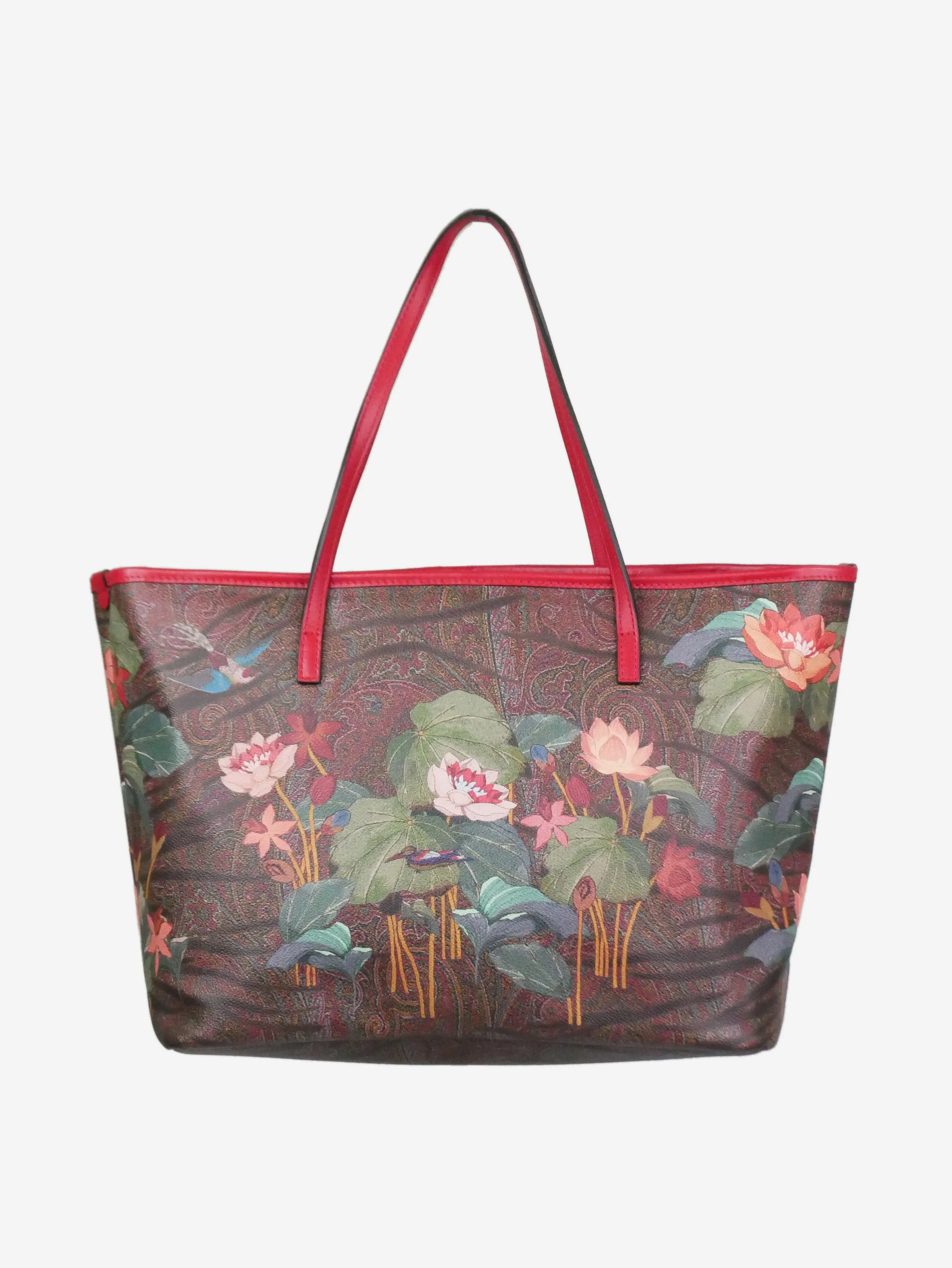 Multicolour tiger and water lily printed tote bag