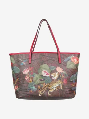 Multicolour tiger and water lily printed tote bag