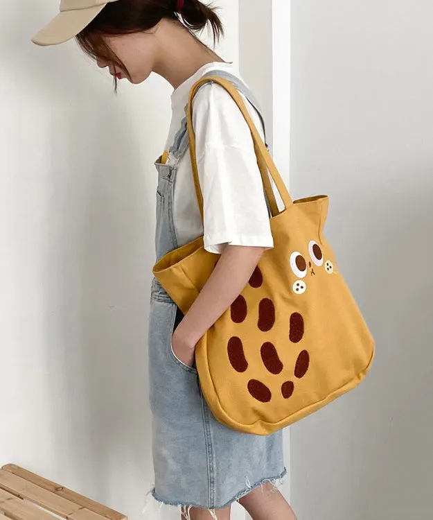 New Cartoon Embroidered Drawstring Canvas Large Capacity Shoulder Bag SX1029