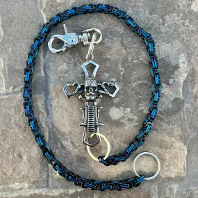 Old School Cross Wallet Chain - Black & Blue Daytona Deluxe - WC703D