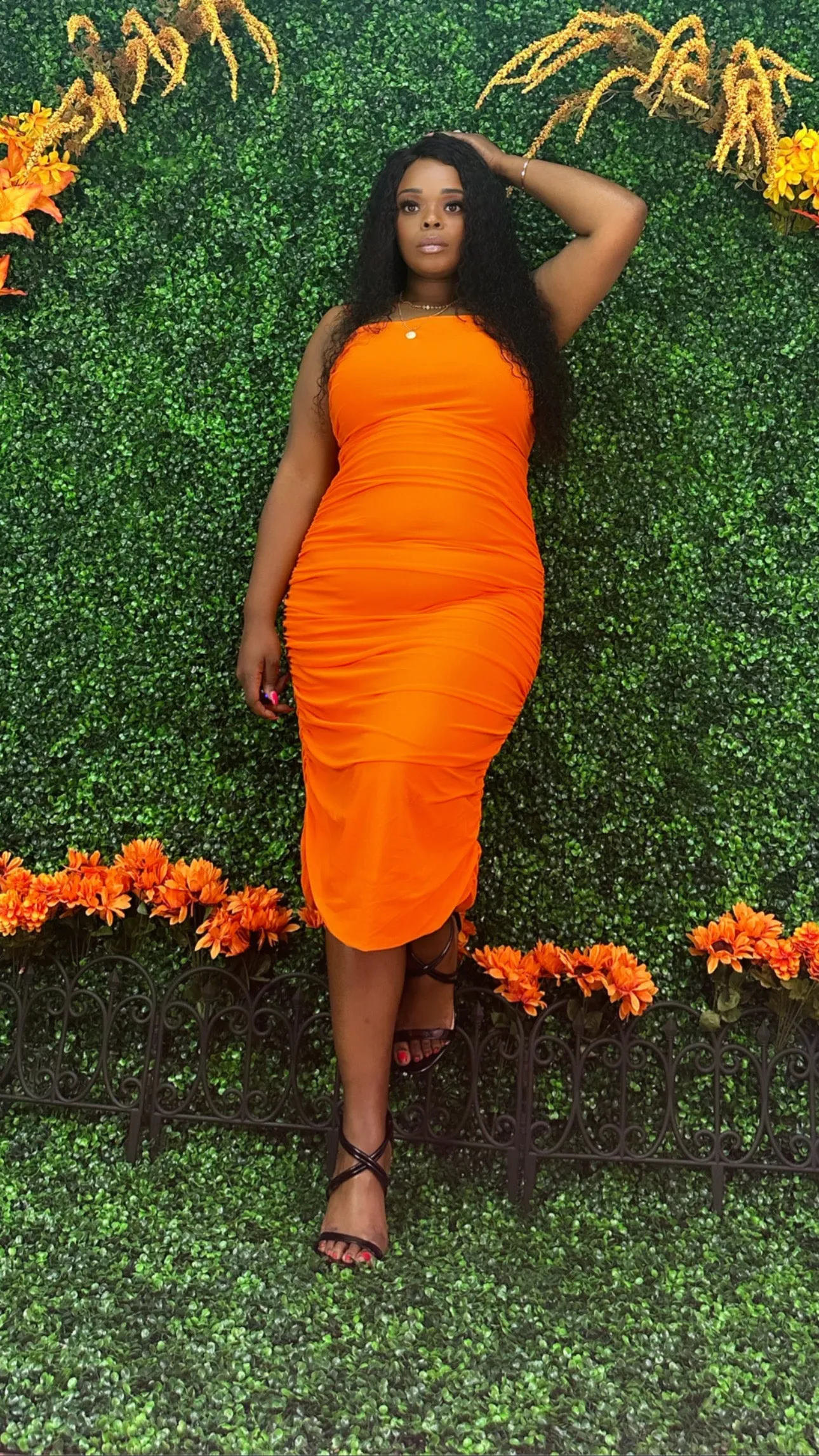 Orange   size Ruched Dress