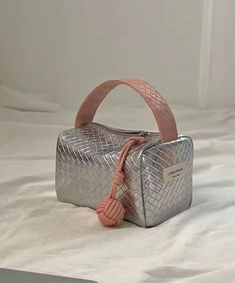 Original Silver Powder Color Matching Woven Pattern Handbag ZX1010